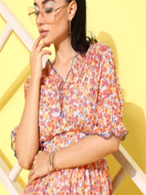 Buy Antheaa Floral Print Puff Sleeve Chiffon Fit And Flare Dress