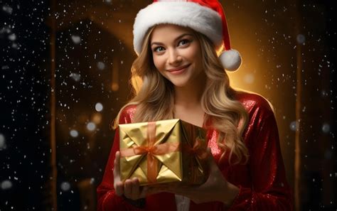 Premium Photo | Female christmas portrait woman christmas present gift ...