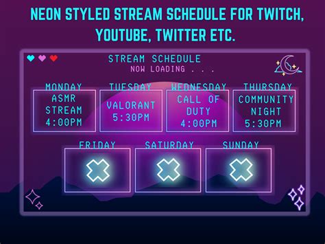 Twitch Stream Schedule Neon Styled Stream Schedule Youtube Schedule