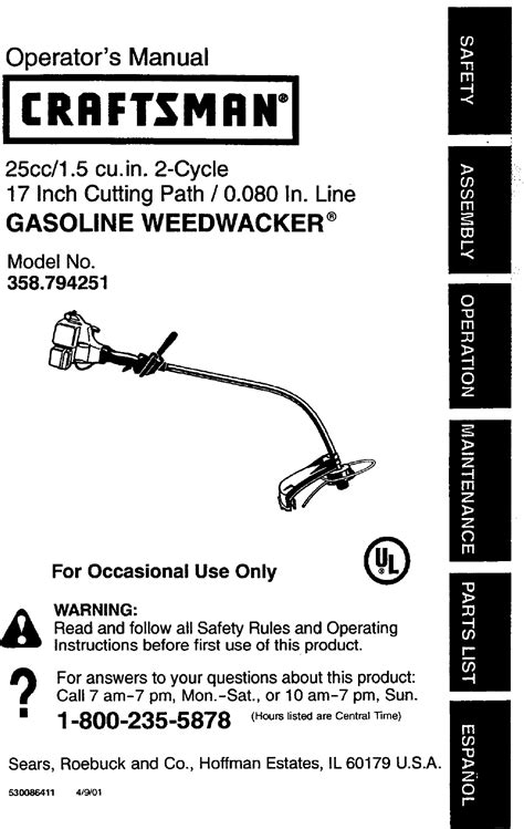 Craftsman 358794251 User Manual GAS LINE TRIMMERS Manuals And Guides