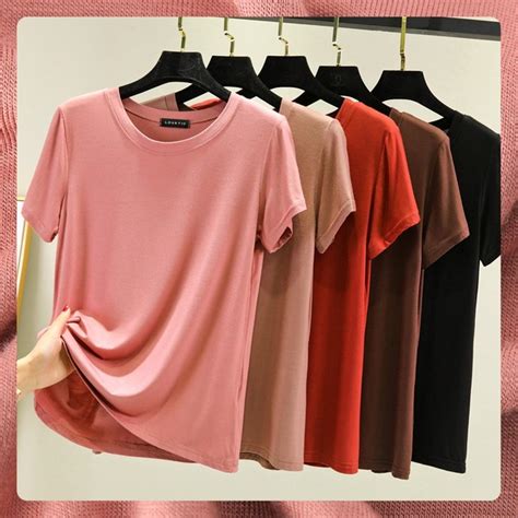 Summer Modal Round Neck Short Sleeved T Shirt Womens Thin Inner Half