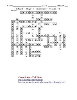 Chemistry Of Life HS Biology Crossword With Word Bank Worksheet