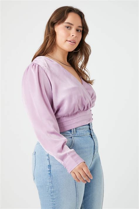 Plus Size Satin Surplice Crop Top Forever21us