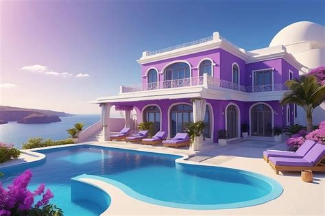 Premium Photo | Luxury beach and pool villa santorini style