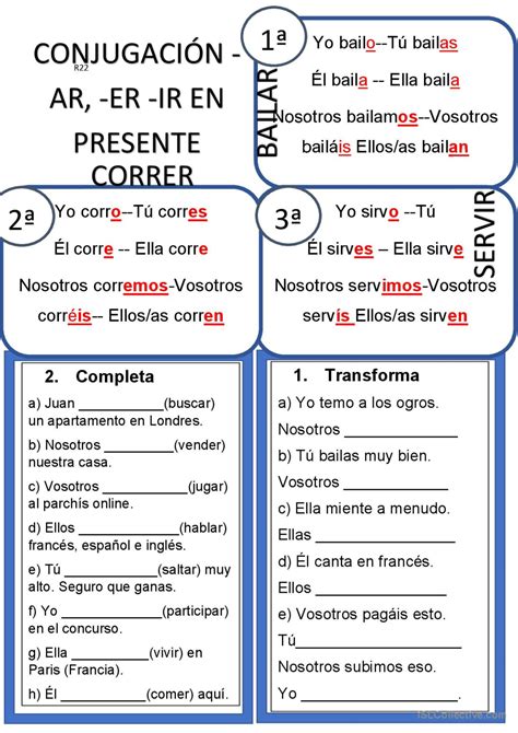 Presente De Indicativo Conjugacione Español Ele Hojas De Trabajo Pdf And Doc