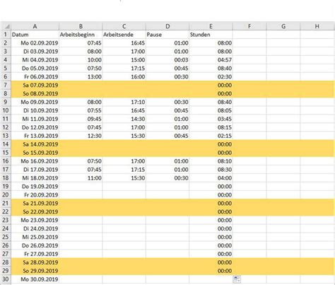 Arbeitszeittabelle Erstellen Zeiterfassung Mit Excel