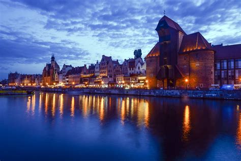 Danzig Gdansk Abendstimmung An Der Langen Brücke Polnisch Długie