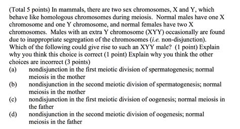 Solved Total Points In Mammals There Are Two Sex Chegg