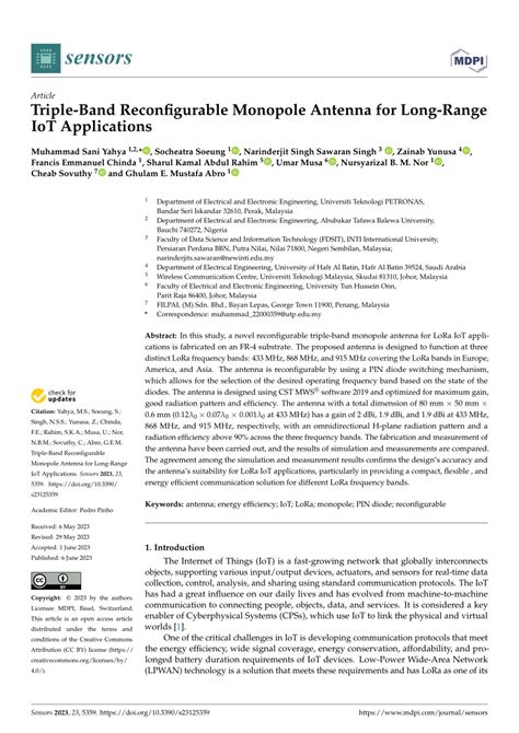 PDF Triple Band Reconfigurable Monopole Antenna For Long Range IoT