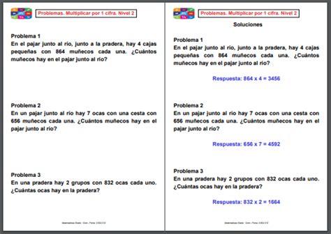 Problemas De Multiplicaciones Por 1 Cifra Nivel 2 Matem 225 Ticas