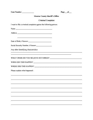 Fillable Online Criminal Complaint Form Pdf The Monroe County Sheriff