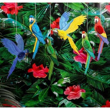 6 Pack Tropical Birds Parrot Honeycomb Paper Cutouts Hanging Party