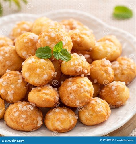 Delicious French Chouquette Choux Pastry Dessert Pearl Sugar Puff On