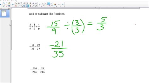 Add Sub Like Fractions Containing Variables Youtube