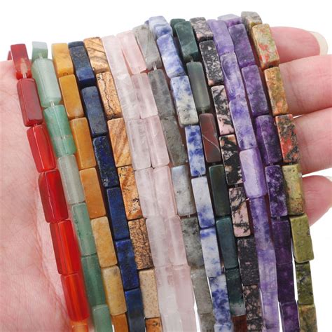 40cm String Square Natural Stone Beads 4x13mm Tiger Eye Lapis Lazuli