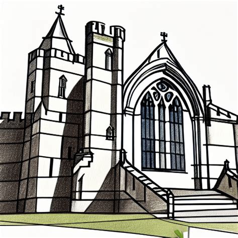 Bishop Auckland Castle Sketch Illustration Hand Drawn · Creative Fabrica