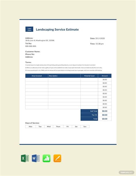 Landscaping Estimate Template Free