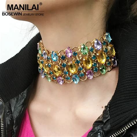 Manilai Bohemia Multicolor Rhinestones Maxi Statement Necklaces Women Wedding Jewelry Chunky