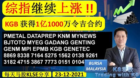 Ks看股 每天马股 Klse Bursa 分享 23 12 2021 综指继续上涨 Kgb 获得1亿1000万令吉合约