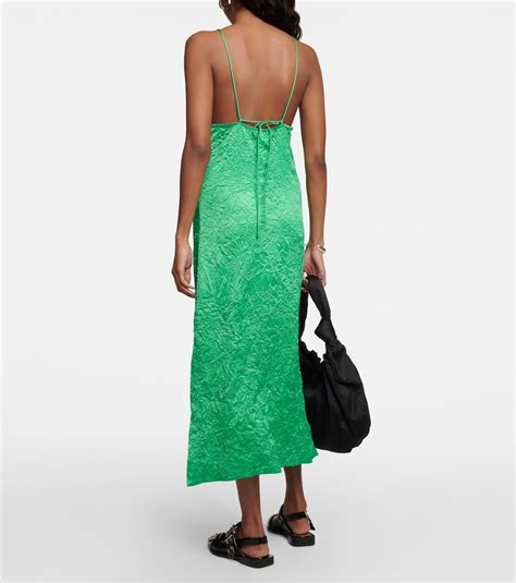 Satin Slip Dress In Green Ganni Mytheresa