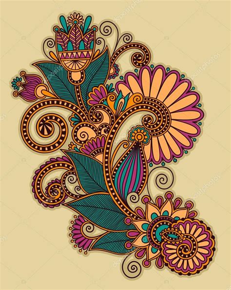 Original Hand Draw Line Art Ornate Flower Design Stock Vector Image By