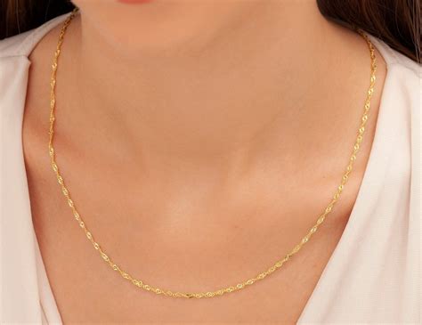 Solid K Gold Singapore Chain Necklace Singapore Rope Chain Necklace