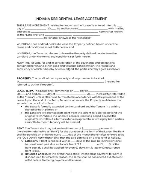 Free Indiana Standard Residential Lease Agreement Pdf Word Rtf