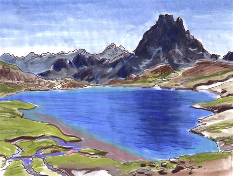 Pic Du Midi D Ossau Neocolor II And Pen Sketch From Photo Flickr