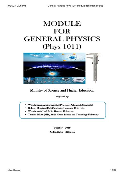 SOLUTION Module General Physics Phys 1011 Module Freshman Course