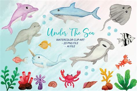 Under The Sea Watercolor Clip Art PNG 02