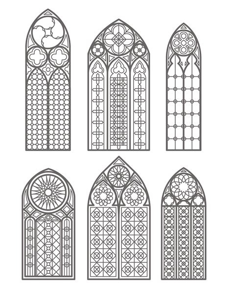 Gothic windows outline set. Silhouette of vintage stained glass church frames. Element of ...