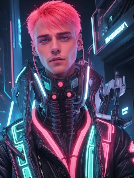 Premium AI Image Photo Cyberpunk Man Portrait Futuristic Generated Ai