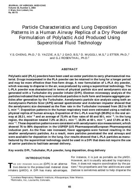 PDF Particle Characteristics And Lung Deposition Patterns In A Human