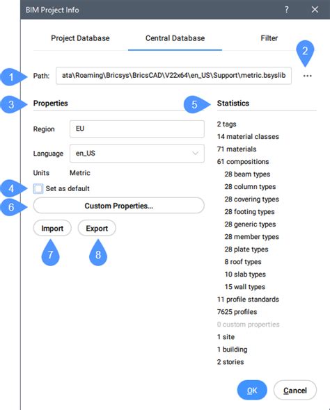 Bim Project Info Dialog Box Bricscad Bim Bricsys Help Center