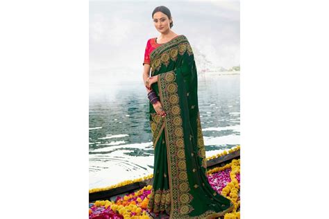 Green Barfi Silk Embroidered Festival Wear Saree Palash