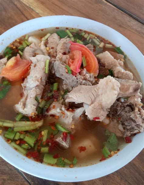 Spicy Pork With Pork Bone Soup On The Wood Table Leng Soup In Thai