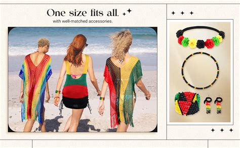 Hicarer 5 Pcs Jamaican Cover Ups Women African Beach Accessories Set