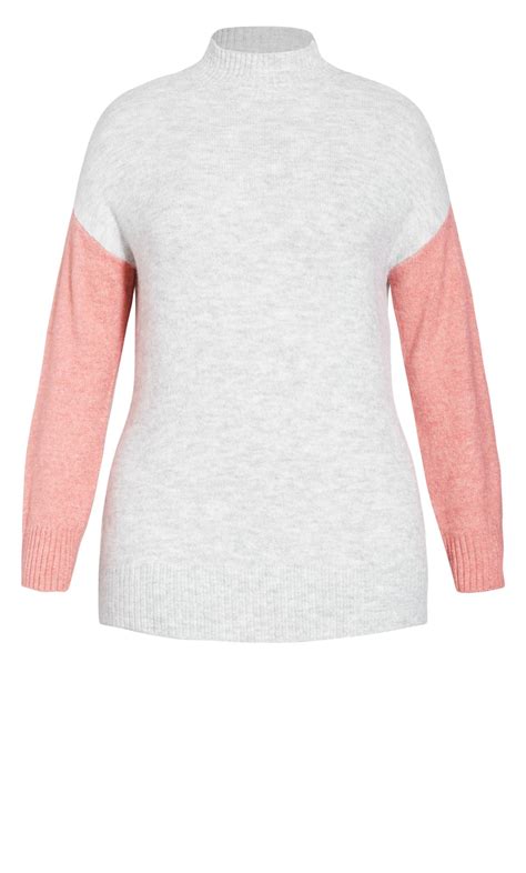 Evans Grey Pink Colour Block Knitted Jumper Evans