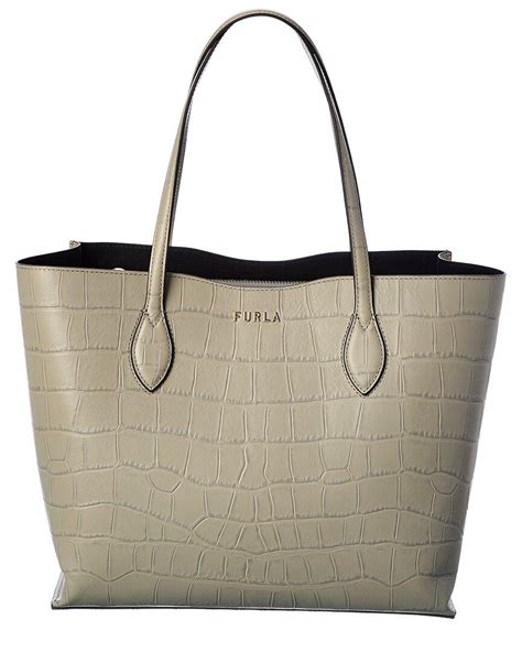 Furla Era Medium Croc Embossed Leather Tote In Natural Lyst