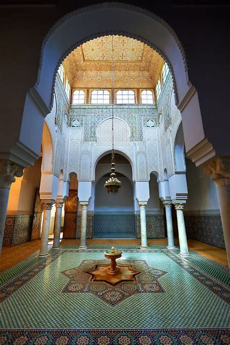 Inner Fountain Courtyard With Berber Mocarabe Honeycomb Work Plaster