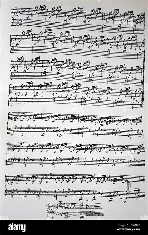 Sheet music by Johann Sebastian Bach (1685-1750) a German composer and musician of the Baroque ...