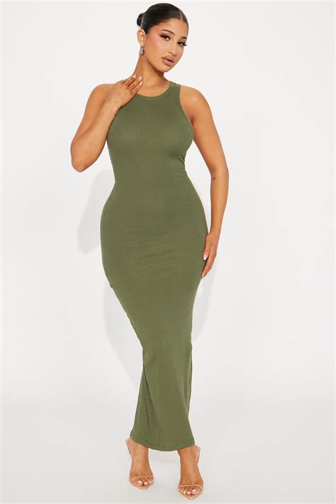 Danielle Ribbed Maxi Dress Olive Fashion Nova Dresses Fashion Nova