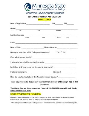 Fillable Online Rn Lpn Refresher Application M State Fax Email Print