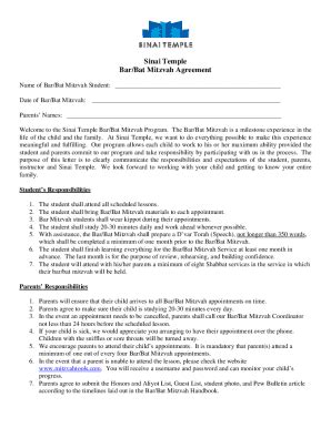 Fillable Online Sinai Temple Bar Bat Mitzvah Agreement Fax Email Print