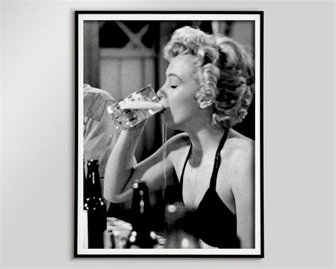 Marilyn Monroe Drinking Beer Poster Black And White Bar Cart Print Retro Wall Art Old