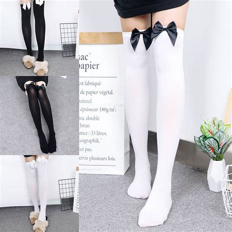 Sexy Women Girl Nylon Stretchy Over The Knee High Socks Bows Stockings Tights Ebay