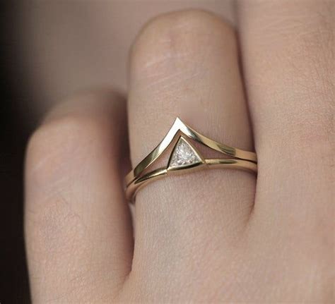 Gold Triangle Diamond Ring With V Band Simple Engagement Ring Etsy