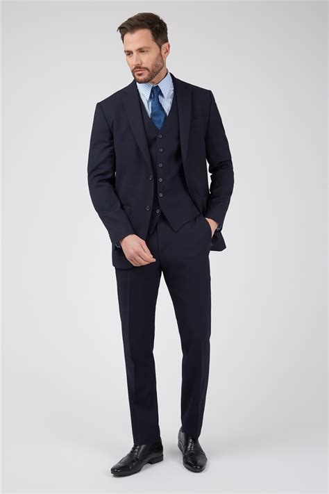 Jeff Banks Navy Crepe Weave Soho Suit Waistcoat