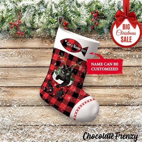 Black Cat Christmas Stocking Black Cat Santa Stocking Gift - Etsy