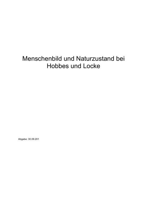 Menschenbild Und Naturzustand Bei Hobbes Und Locke Hausarbeiten De